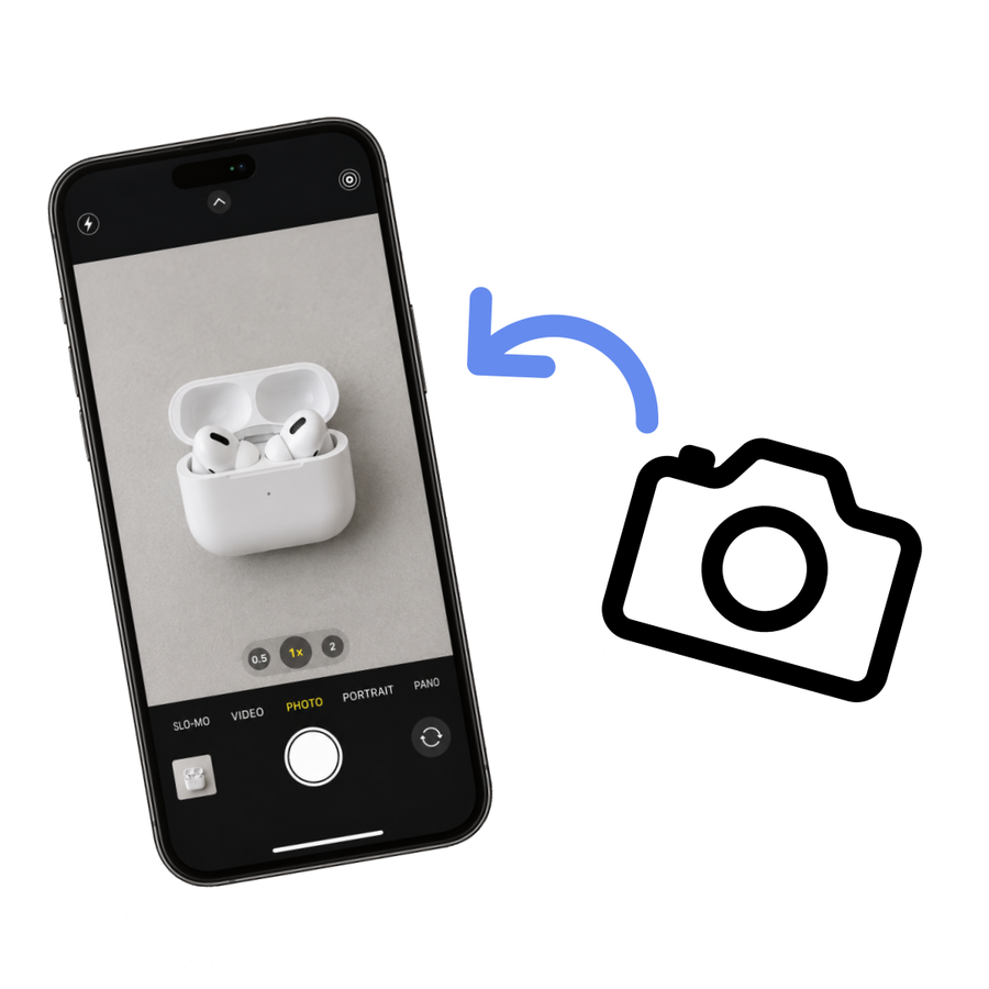 A phone photographing a found pair of earbuds
